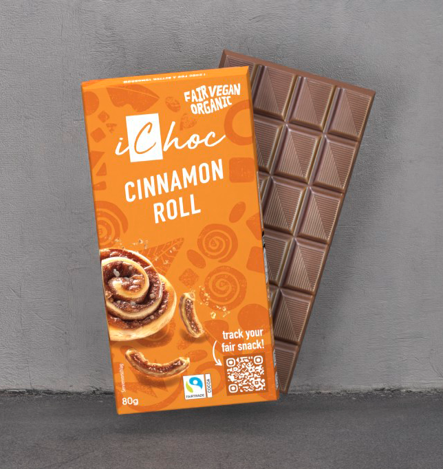 The Cinnamon Roll variety from iChoc chocolate in organic, vegan and fairtrade.