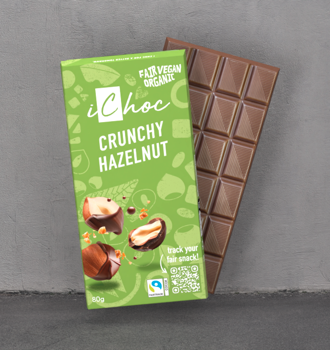 The Crunchy Hazelnut variety from iChoc chocolate in organic, vegan and fairtrade.