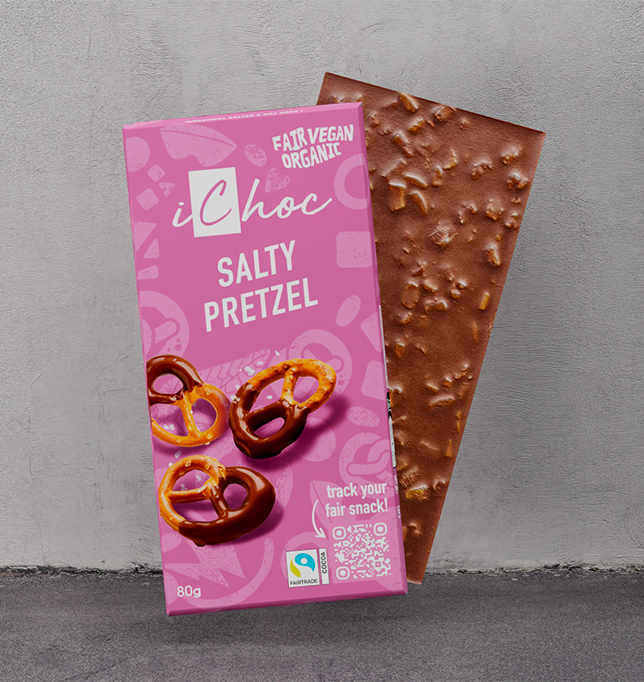 The Salty Pretzel variety from iChoc chocolate in organic, vegan and fairtrade.