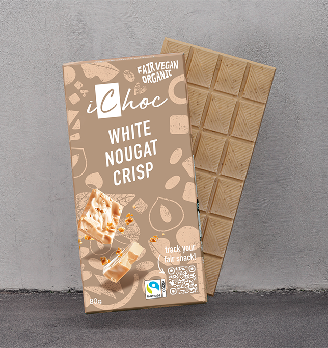 The White Nougat Crisp variety from iChoc chocolate in organic, vegan and fairtrade.