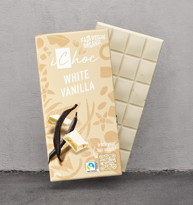 The White Vanilla variety from iChoc chocolate in organic, vegan and fairtrade.